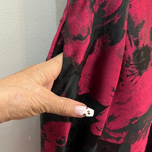 Theia strapless deep -V illusion insert floral lurex jacquard long ballGown - Picture 10 of 10